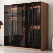 胡桃色轻奢玻璃门大衣柜家用卧室高级实木小户型现代简约透明