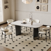 法式复古实木餐桌椅2024新款黑色岩板家具奶油美式中古风日式客厅