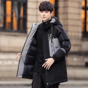 青少年中长款棉衣外套男孩初中学生帅气加厚羽绒棉服大童冬装棉袄