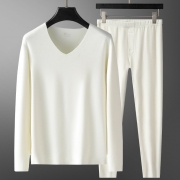 冬季男士羽毛蛋白无痕保暖内衣套装V领加厚德绒秋衣秋裤打底衫男