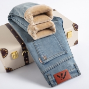 冬天加绒加厚款男士牛仔保暖休闲裤子