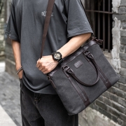 墨一单肩斜挎包休闲帆布背包商务通勤男士手提包公文包电脑包男包