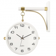 欧式轻奢挂钟表客厅简约双面时钟静音创意两面白色挂表